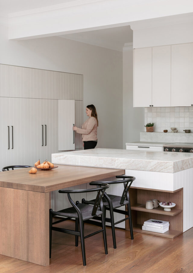 Integrated meals table makes the most of the kitchen island bench