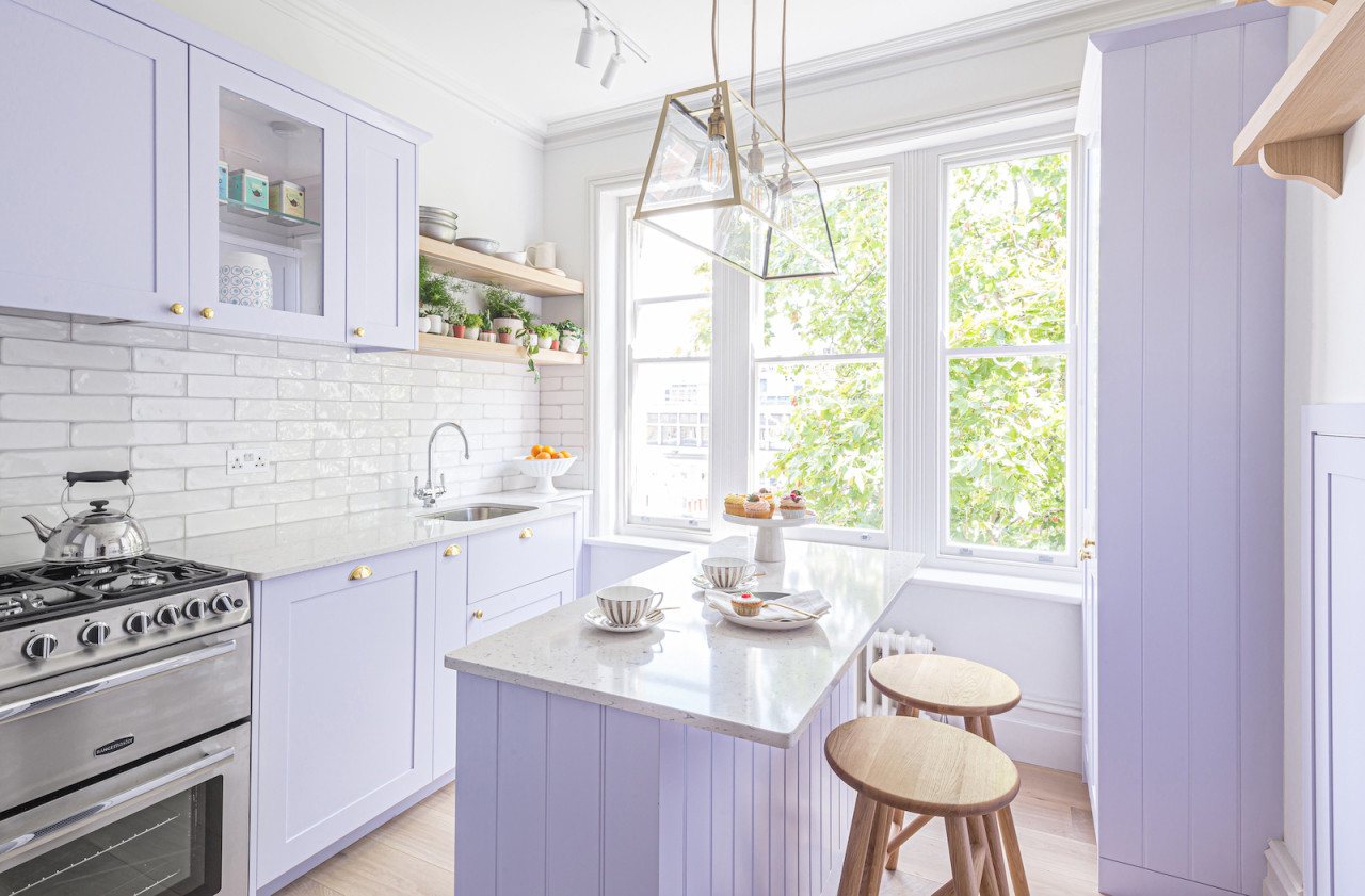 Lilac kitchen stars in luxury London apartment reno The Interiors Addict