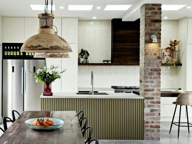 DIY kitchen makes feature of support beam with recycled brick - The  Interiors Addict