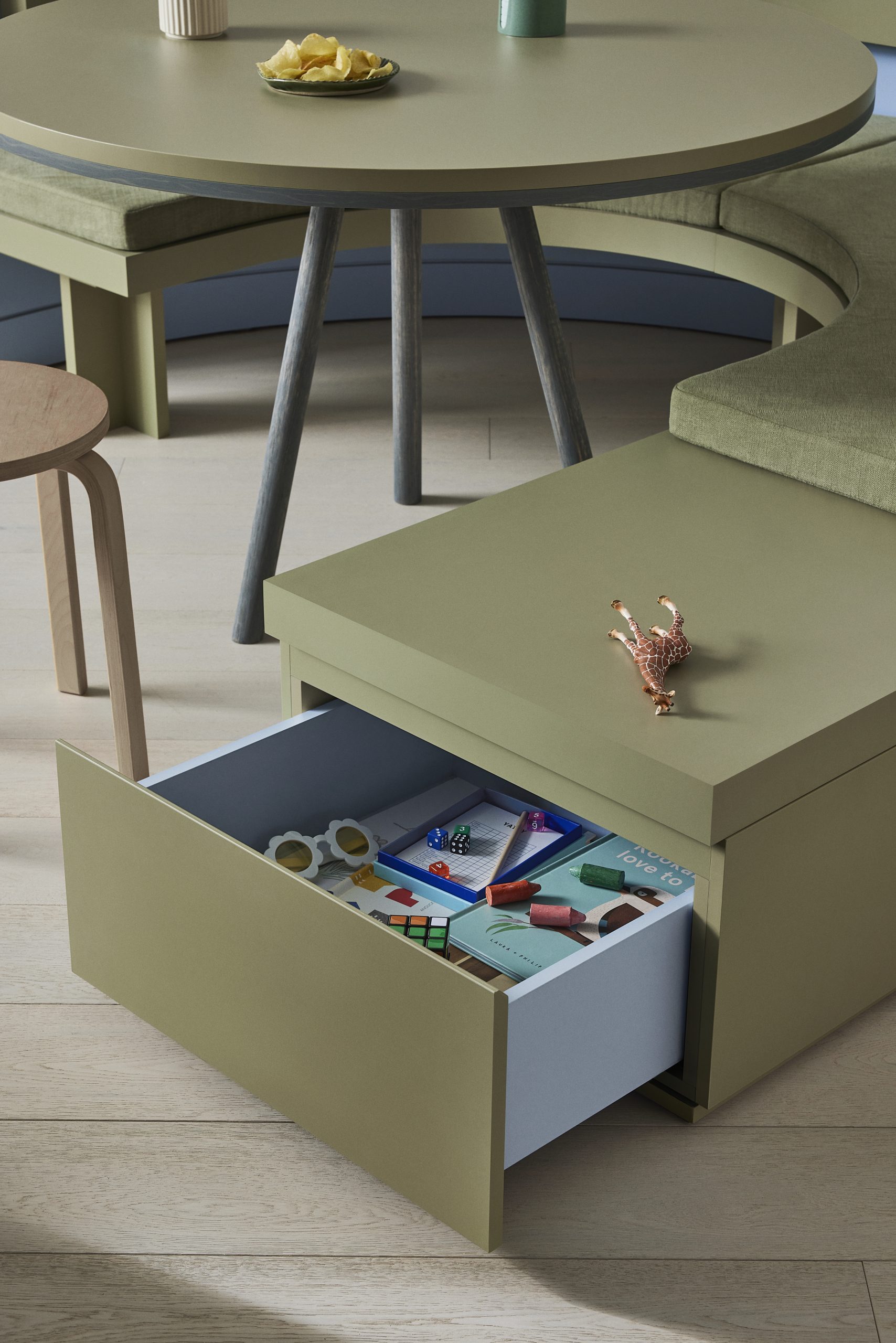 Curved diner-style seating the hero in colourful designer kitchen - The