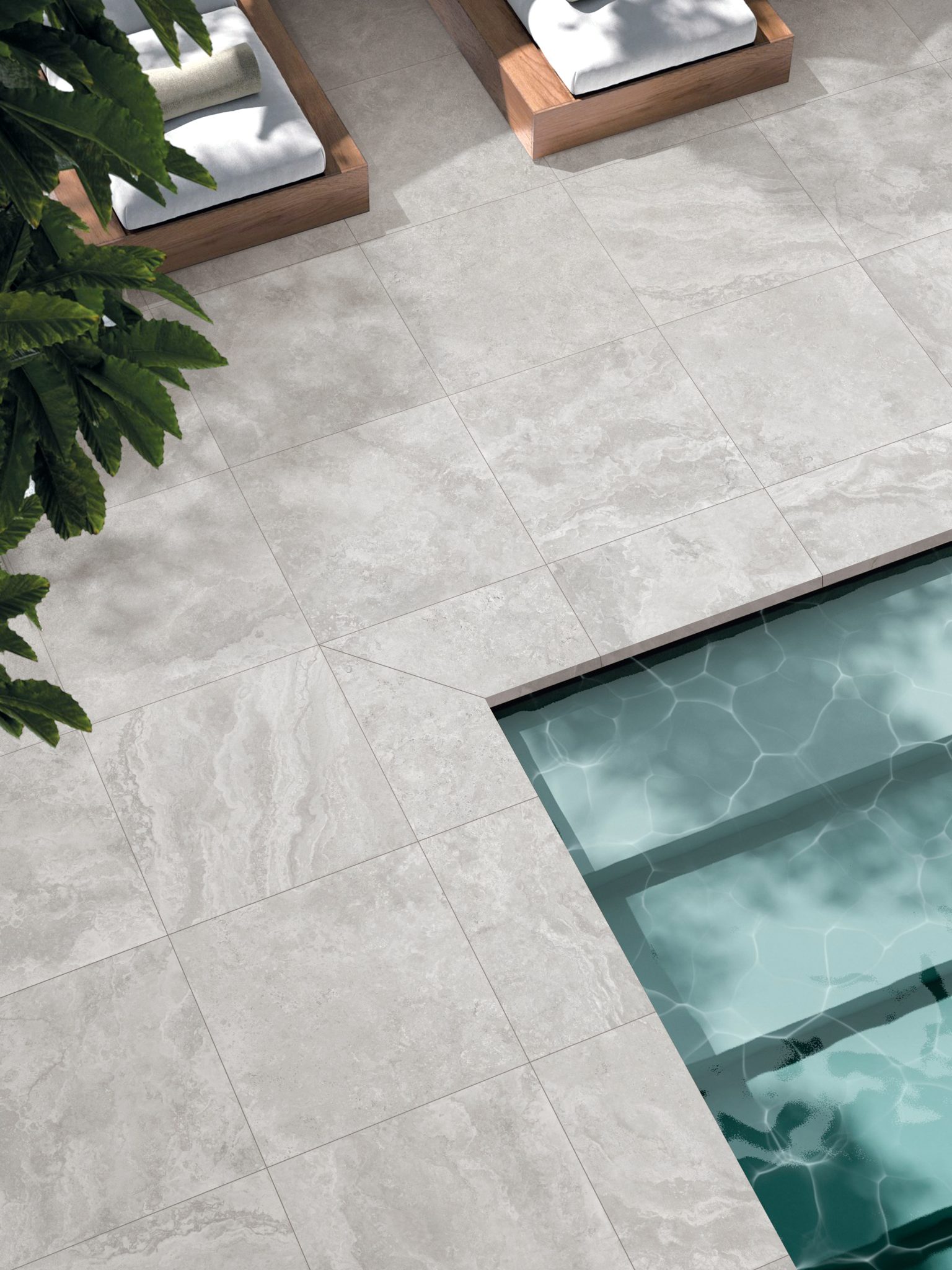 Beaumont Tiles 2024 Tile Of The Year Embraces Travertine The   1266089 Lifetyle Pompeii Grigio CB Porc LCopingPkt2 2080mm Str Txt 298x600 2 1536x2048 