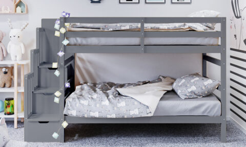 Galla Kids Bunk Bed with Storage Stairs in Grey